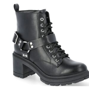 No Boundaries Black Combat Boots with Buckle Detail